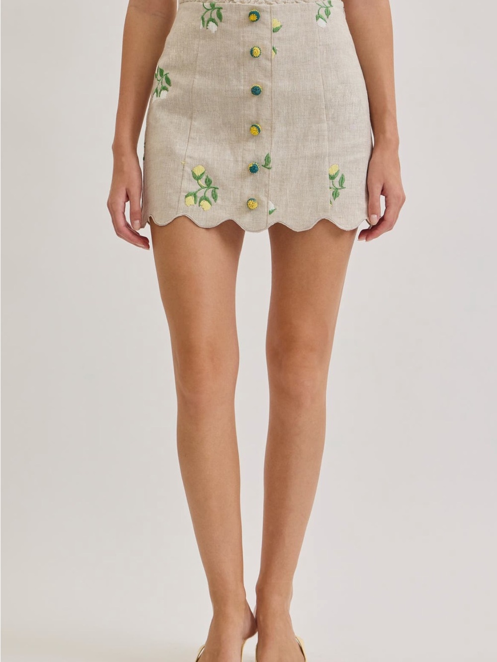 NWT Maude Club Mini Skirt adorable button front embroidered small